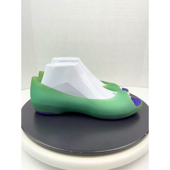CROCS Carlie Women’s Ballet Slip On Shoes Green Purple Peep Toe Comfort Sz 9 - Picture 5 of 13